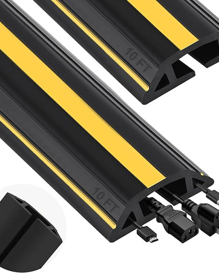 MYFAMIREA 20FT Floor Cord Cover Heavy Duty Cable Cover Protector 3 Channels Extension PVC Floor Wire Cover Outdoor Cord Hider Management Cord Cover for Wire on Floor Home Office Outdoor (2PCS 10FT)