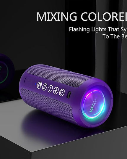 Ortizan Portable Bluetooth Speaker: IPX7 Waterproof, 24W Loud Sound, Deep Bass, Bluetooth 5.3, LED Lights, Wireless Stereo Pairing, 30H Playtime, for Home/Outdoor/Party/Beach, Birthday Gift (Purple)
