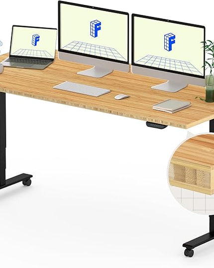 FLEXISPOT E6 MAX Bamboo 60x30 Inch Dual Motor 3-Stage Heavy Duty Standing Desk, 330lbs Weight Capacity, Height Adjustable Desk w/Cable Management & Wheels (Solid Bamboo Desktop + Black Frame)