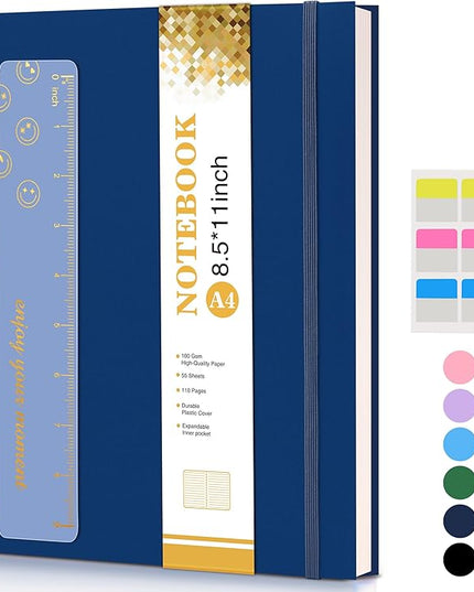Spiral Notebook Journal 8.5” x 11”, A4 Large Notebooks for Women Men, College Ruled Lined Journal, 100 GSM Paper, Plastic Hardcover Spiral Bound Journals for Work School Note Taking Business, Navy