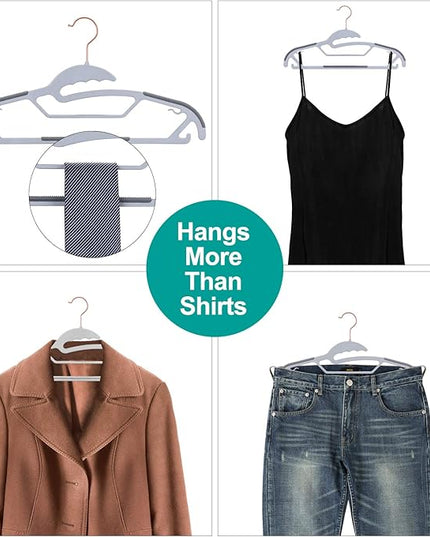 50-Pack Slim S-Shaped Plastic Hangers with Non-Slip Grips – Space-Saving Gray Hangers for Delicate Necklines, Fits Shirts, Dresses & Coats in Closet/Dorm Organizers