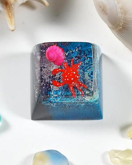 Crab with Pink Seashell Artisan Keycap Black Blue Ocean R1 SA Profile Custom Keycaps 1U ESC Handmade Gaming Resin Key Cap Cherry MX Switch Compatible Mechanical Keyboard Sea Lover Gift