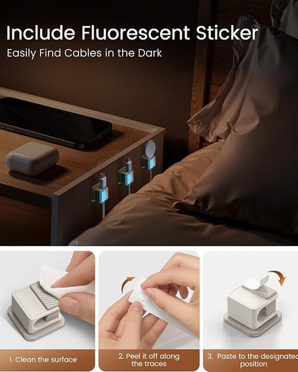 6 Pack Magnetic Cable Clips, Glow in The Dark Cable Holders, GolbinBox Cord Organizer with Shockproof Silicone, Fits up to 8mm Adhesive Cord Clips for Desk, Wall, Nightstand, Car, Home, Office, Stone