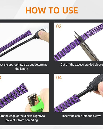 Braided Expandable Cable Sleeve, 25ft PP Cotton and PET Braided Cable Management, Flexible Mesh Wire Loom and Cable Protector for TV, Computer, Home Theater, Automotive (Purple, 5/16")
