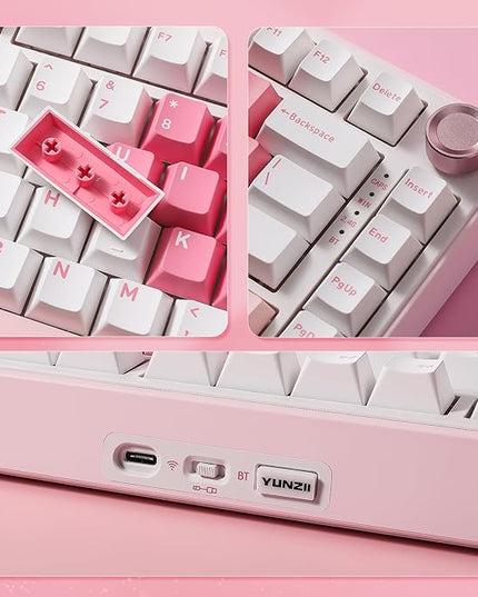 YUNZII B75 PRO Wireless Mechanical Keyboard,75% Layout with Knob,Hot Swap Gasket Structure,Creamy Pre-lubed Switches,RGB Backlit,Bluetooth/Type-C/2.4G for Win/Mac (White, Milk Switch)