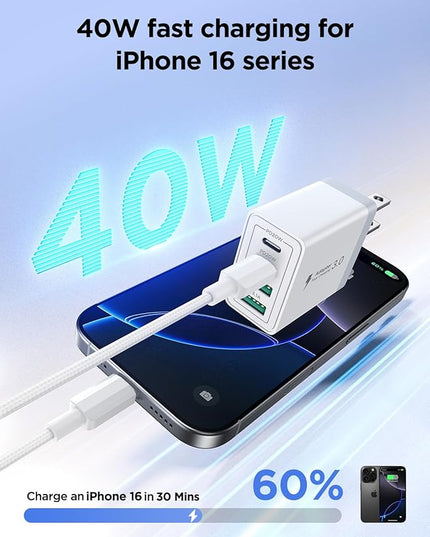 40W USB C Charger Block, 2Pack 4-Ports Type C Fast Phone Charging Cube with 6FT USBC to USBC Cord, Multiport Wall Plug Power Brick Box Compatible with iPhone, Samsung, iPad Pro, Cellphones Charger