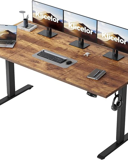 Klicelor 63 Inch Large Electric Standing Desk, Height Adjustable Office Desk, Sit Stand Up Computer Gaming Desk with Memory Preset, Three-Piece Desktop, Rustic Brown