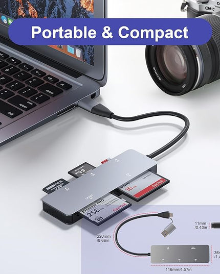 CFast Card Reader, 5-in-1 USB C/A Card Reader for Computer & Camera with Dedicated CFast 2.0 Slot, 5Gbps SD/TF/XD/CF Memory Card Reader, XD Card Adapter for Photographer, PC, MacBook, Plug and Play