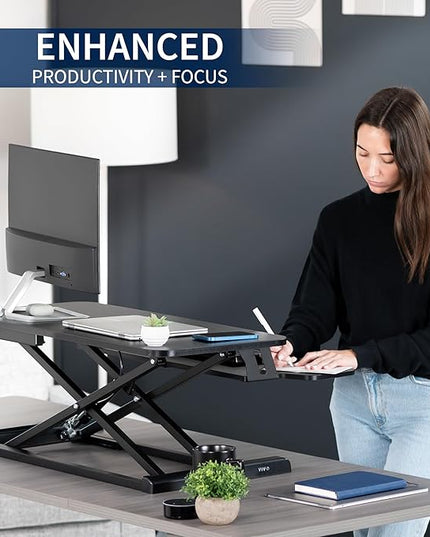 VIVO 32 inch Desk Converter, K Series, Height Adjustable Sit to Stand Riser, Dual Monitor and Laptop Workstation with Wide Keyboard Tray, Black, DESK-V000K