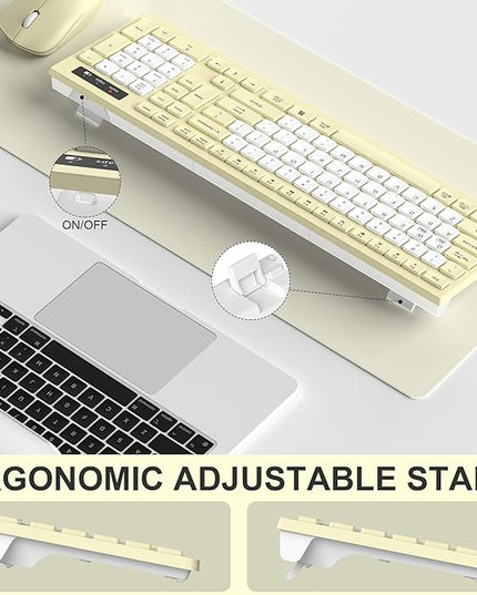 Wireless Keyboard and Mouse Combo, Full-Sized Wireless Keyboard and Adjustable DPI Mouse, 2.4GHz USB Receiver, Silent Keyboard and Mouse for PC, Windows, MAC, Desktop, Laptop (Canary Yellow-B)