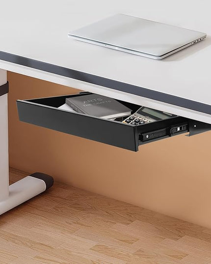 Under Desk Drawer Slide Out For Office Desk, Storage Organizer For Sit Stand Workstation, 22” x 14” x 3”, Black