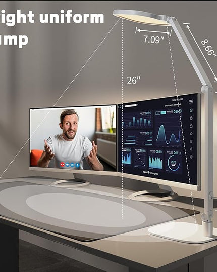 LED Desk Lamp for Home Office, Desk Light for Video Call, 3 Color Temperature 10 Brightness Computer Light, Dimmable Led Desk Light with Memory & Timer Func, Metal Swing Arm Architect Desk Lamp White