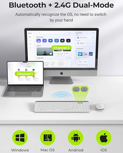seenda Bluetooth Keyboard and Mouse for iPad, CTU-301 Wireless Multi-Device Connection Bluetooth+2.4G Keyboard Mouse Combo with Tablet Holder for iPad/MacBook/Windows, iOS/Andriod/Phone, White