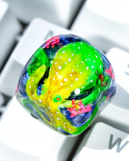 Green Octopus Artisan Keycap DOM Profile Custom Ocean Sea Creatures Keycaps 1U ESC Handmade Gaming Kraken Resin Key Cap Cherry MX Switch Compatible Mechanical Keyboard Octopus Lover Gift