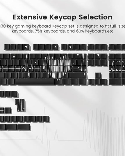 PBT Keycaps-Cherry Key caps, Heart Design Dye Sublimation 130 Keys Set for Cherry Gateron MX Switches Keyboards, Black