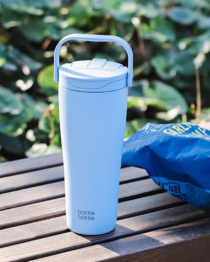 BOTTLE BOTTLE Insulated Tumbler with Handle & Straw Lid, 30oz Stainless Steel Leak-Proof Water Bottle for Hot & Cold Drinks, Add Ice Without Unscrewing, BPA-Free for Travel, Sports, Office(Blue)