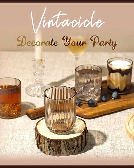 Drinking Glasses, Smoky Gray Highball Glasses Set of 6, Ribbed Glassware Glass Cups, Water Glasses for Juice, Iced Coffee Cups, Cocktail Glasses - Christmas Gifts - 8.5 oz