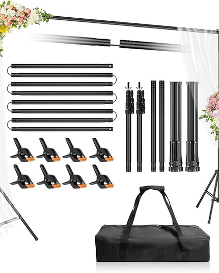 Backdrop Stand 10x6.6ft(WxH), Photo Studio Adjustable Background Stand Support System Kit with 8 Crossbars, 8 Clamps and Carrying Bag for Parties, Wedding, Photography, Decoration