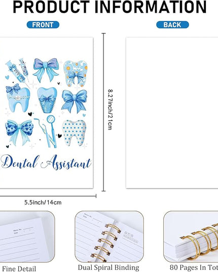 Dental Assistant Gift Notebook - Teeth Blue Bow Journal Dental Assistant Accessories Dentist Gifts for Women School Office Stationery Supplies for Students Teacher 5.5 x 8.3 Inches