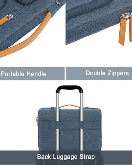 MOSISO 360 Protective Laptop Shoulder Bag,15 inch Computer Bag Compatible with MacBook Air M4 M3 M2/Pro A1990 A1707, Dell XPS Plus,Side Open Messenger Bag with 4 Zipper Pockets&Handle, Haze Blue