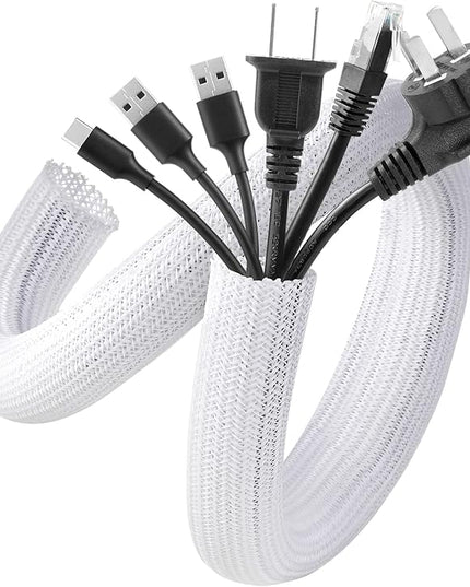 AGPTEK Cable Sleeve Cover, 6.6ft - 1.2 inch Desk Cord Organizer Cable Hider, Home Office Wire Management Computer TV Wire Loom Tubing, Pet Proof Cord Protector, from Cat Dog Chewing, White