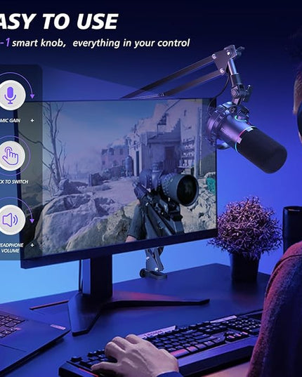 MAONO XLR/USB Dynamic Microphone Kit, RGB Podcast Mic with Software, Mute, Gain Knob, Volume Control, Boom Arm for Streaming, Gaming, Voice-Over, Recording-PD200XS Black