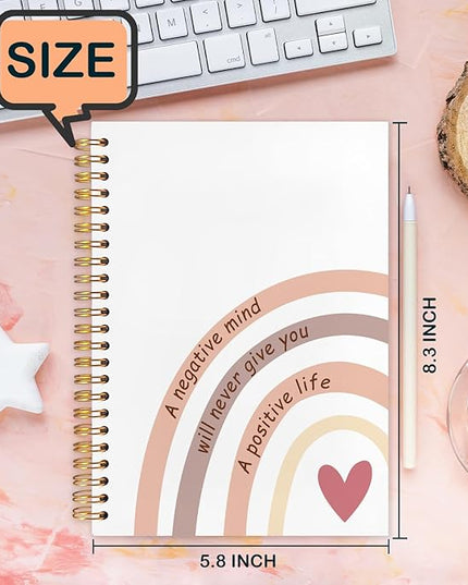 Boho Rainbow Inspirational Spiral Journal Notebook 5.5x8.3in, Affirmation Journal for Women, A Negative Mind Will Never Give You a Positive Life Motivational Notebooks for Note Taking
