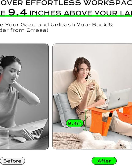 Foldable Laptop Desk Bed Computer Desk, FansDreams Pi Foldable and Portable Lap Desk, Portable Folding Lap Table, Standing Lightweight Travel Laptop Table for Study and Work (Orange, Standard)