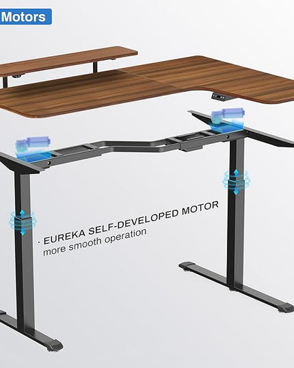 EUREKA ERGONOMIC Standing Desk Electric Adjustable Height (61"x43") Computer Desk with Keyboard Tray Sit Stand Desk L Shaped Desk for Work/Home Office,Dual Motor,Memory Presets,2 USB/RGB,Walnut/Right