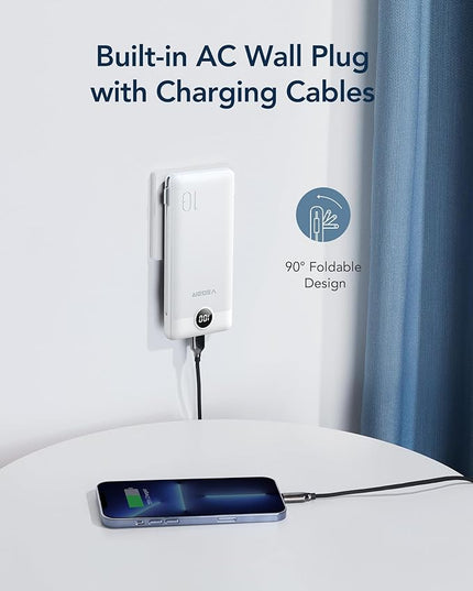 VEGER Portable Charger for iPhone Built in Cables and Wall Plug, 10000mah Slim Fast Charging USB C Power Bank, Travel Essential Battery Pack Compatible with iPhones, iPad, Samsung More Devices(White)