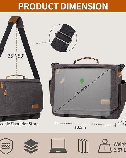 ESTARER Men Messenger Bag 17-17.3 Inch Laptop Bag Water-resistant Canvas Computer Shoulder Bag Briefcase for Work College Travel, Grey
