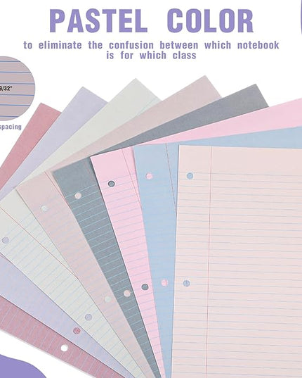 PerKoop 400 Sheets Colored Loose Leaf Paper 8.5" x 11" college ruled Lined 3 Hole Punched notebook Filler Paper for 3 Ring Binders Office School Supplies (Sweet Color)