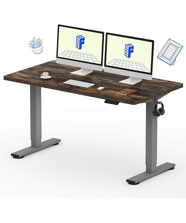 FLEXISPOT EN1 One-Piece Standing Desk 55 x 28 Inches Height Adjustable Electric Desk (Silver Frame + Rustic Top, 2 Packages)