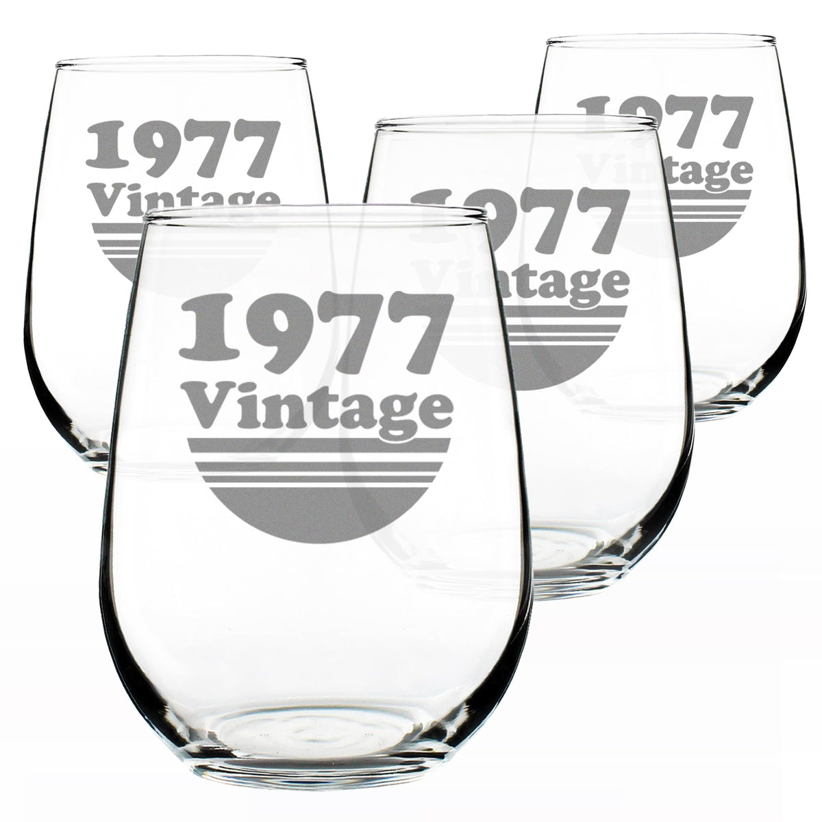 Vintage 1977 Stemless Wine Glass for 49th Birthday - 17 oz - Set of 4