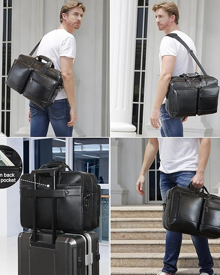 Leather Briefcase for Men Expandable Large 17 Inch Laptop Crossbody Shoulder Bag Business Travel Duffel Attache Case
