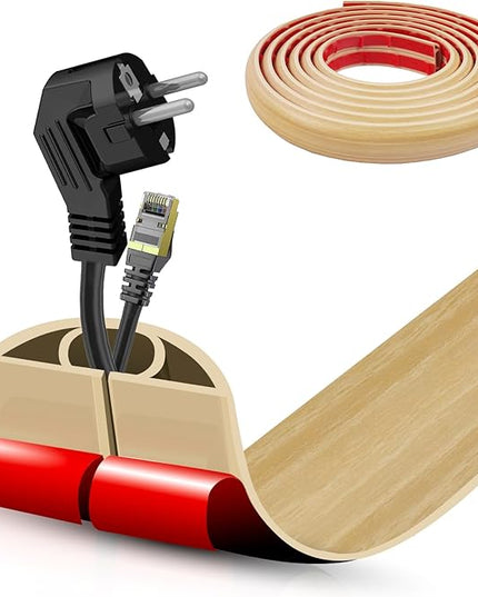 Floor Cord Cover Self Adhesive Cord Hider,10FT Cable Management, Extension Strip Protector for Wires, Prevent Cable Trips for Offices, Gyms, Exhibitions Cavity:0.51"(W) x 0.3"(H) WoodLightyellow