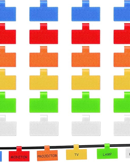 24Pcs Cable Lables, Multi Color Durable Cable Lables Large Size for Organizing Wires and Identification Write On Cord Label Tags for Electronics Self-Adhesive Nylon Label Waterproof Reusable