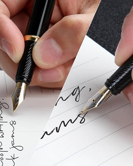 BOCIYER Fountain Pen with Fine Nib & Black Ink, Refillable & Elegant Bent Nib Design, Calligraphy Pens for Writing, Best Fountain Pen for Smooth & Fancy Writing (Black)