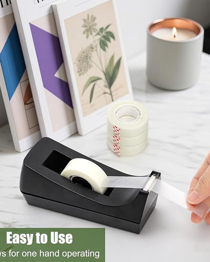 Suwimut 10 Pack Desktop Tape Dispenser, 1 Inch Core Tape Dispensers with 10 Rolls Invisible Tapes Refills, Non Skid Base Plastic Tapes Roll Dispenser Bulk for Desk Office Home School, 0.7 x 985 Inches