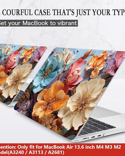 CISSOOK for MacBook Air 13 inch M2 M3 M4 Case 2022 2023 2024 2025 Release, Flower Hard Shell Cases with Keyboard Cover OTG Adapter for MacBook Air 13.6 inch A3240 M3113 A2681