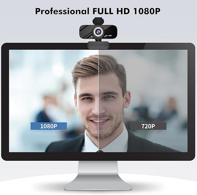 USB HD Webcam with Built-in Microphone and Rotatable Tripod, 1080P Video, Wide Angle Camera, Privacy Cover, for Desktop PC or Laptop Computer（Grey）