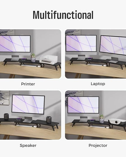 loukin Dual Monitor Stand Riser for Desk, 43.6"*8.2"*3.2" Large Computer Stand for 2 Monitors, Laptop, Printer, Length and Angle Adjustable Computer Shelf, Home Office,Max 43.6" Length(Black)