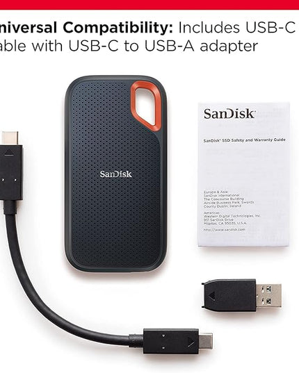 SanDisk 1TB Extreme Portable SSD - Up to 1050MB/s, USB-C, USB 3.2 Gen 2, IP65 Water and Dust Resistance, Updated Firmware - External Solid State Drive - SDSSDE61-1T00-G25