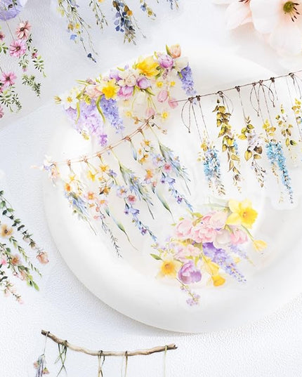 AuriicLeaf Hanging Floral PET Stickers Set, 60PCS Botanical Flower Stickers for Scrapbooking, Journaling, DIY Crafts, and Art Supplies