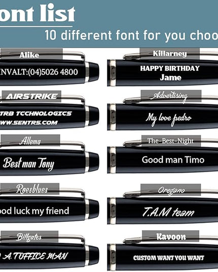 Ancolo Personalized Ballpoint Pens - Executive Writing Pen with 10 Black Ink Refill Engraved with Your Message Name on the Pens Gift Set for Man/Women/Writers/Collection/Journalist