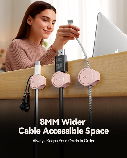 8-Pack Cord Organizer Silicone Magnetic Cable Clips [8 mm Wider Cable Accessible] Desk Wire Management, FLYLEAD Desktop Cord Holder for Nightstand, Office Workspaces Desk Organization Home Accessories