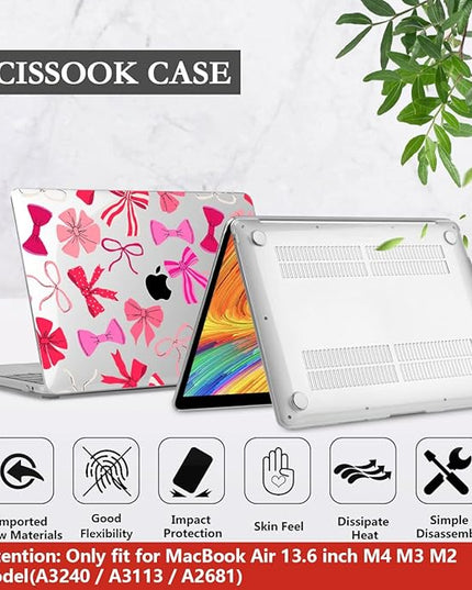 CISSOOK Compatible with MacBook Air 13.6 inch Case 2025 2024 2023 2022 Release A3240 A3113 A2681, Plastic Hard Shell Case Keyboard Cover Screen Protector for MacBook Air 13inch M2 M3 M4, Pink Bows