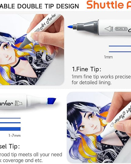 Shuttle Art 240 Colors Alcohol Markers, 239 Colors Dual Tip Art Marker Set Plus Colorless Blender, Micro-tip Pens, White Highlighter Pens, Marker Bag with Holders Perfect for Students Adults Coloring