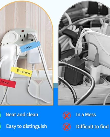 540 pcs Cable Labels, 9 Colors Cord Label, Waterproof Cables Tags, Self Adhesive Wire Labels, Cables Tags Printable for Laser Printer and Handwriting, Electronics Cable Management