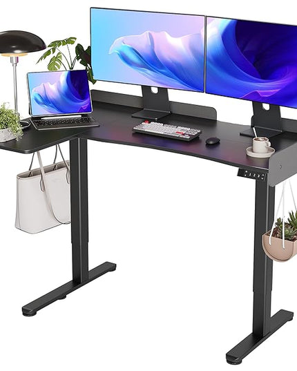 Claiks L Shaped Standing Desk, 55 Inch Electric Height Adjustable Desk with Splice Board Corner Workstation for Home Office, Black